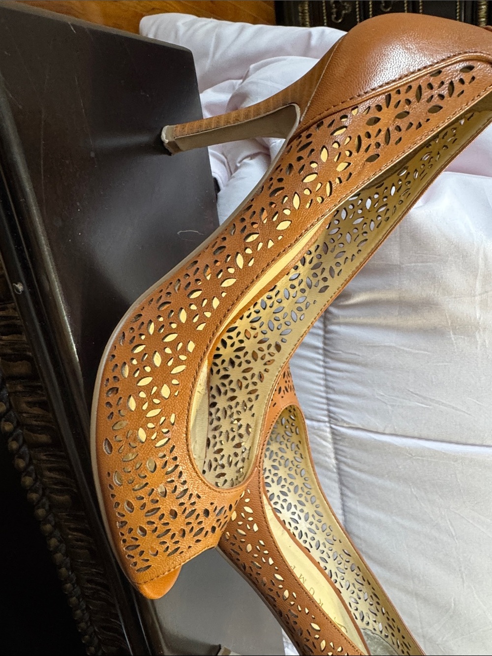 Ivanka Trump Brown Laser-Cut Peep-Toe High Heels